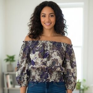 Ava & Grace Women's 3/4 Sleeve Paisley Top w/Smocked Hem Size Large